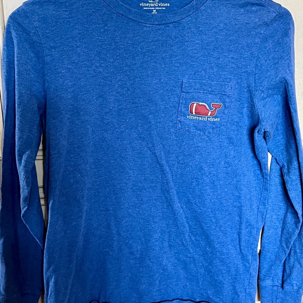 Vineyard Vines Heathered Blue Football Whale LS Tee Size YM 12-14
